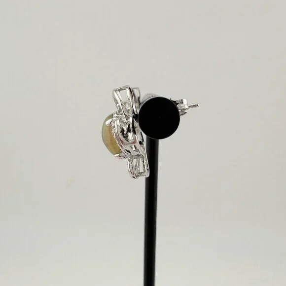 Mesmerizing Natural Cabochon Black Opal Earrings Diamond Accent Sterling Silver